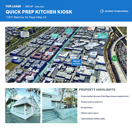 300 SF Quick Prep Kitchen Kiosk Available | Playa Vista