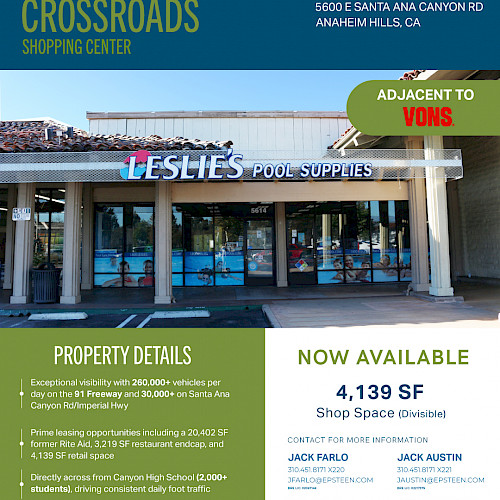 4,139 Shop Space Available | Crossroads Shopping Center, Anaheim Hills